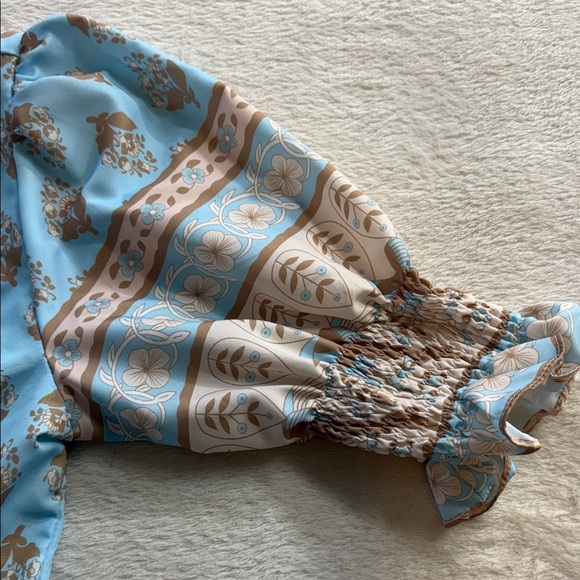 Boutique Blue and Cream Floral Print Bohemian Maxi Dress - Picture 9 of 12